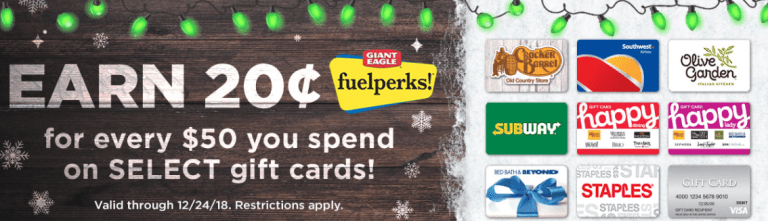 Giant Eagle FuelPerks Gift Card Promotion Earn 20 cents