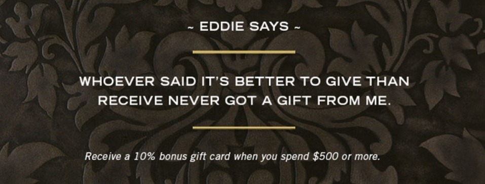 Eddie V's Gift Card Promotion: 10% Off $500 Purchase