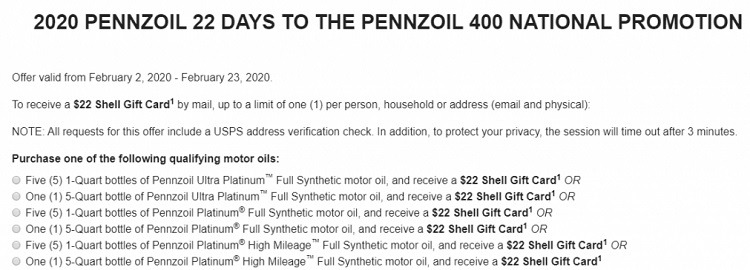 Get $22 Shell Gift Card w/ Pennzoil Full Synthetic Motor Oil Purchase