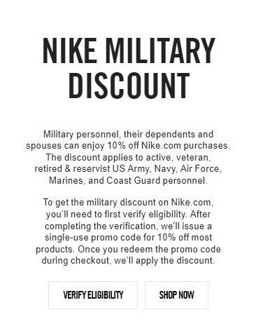 does nike do military discount online