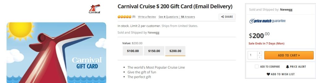 carnival cruise promo code for gifts