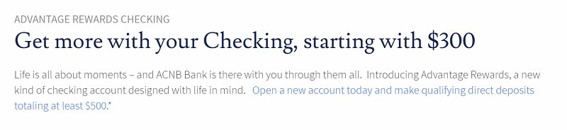 ACNB Bank $300 Checking Promotion