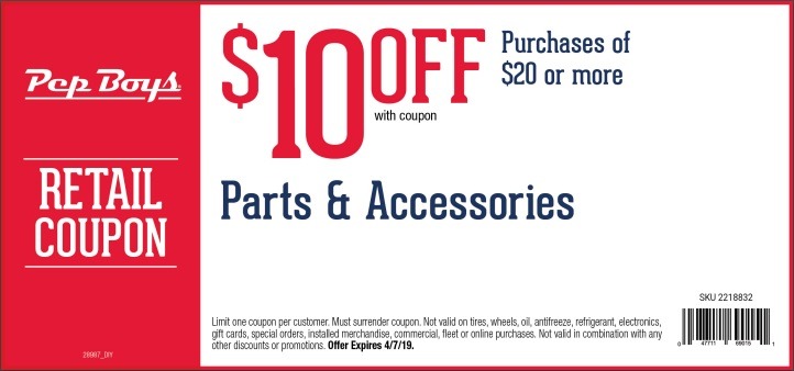 Pep Boys Promotion: $10 Off $20+ Purchase Coupon