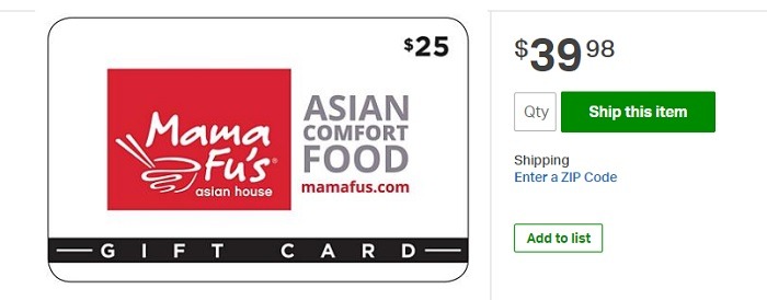 $50 Mama Fu's Gift Card for $39.98