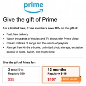 Amazon Prime Gift of Prime Promo