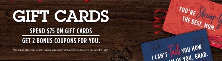 Red Lobster Promotions: Get 2 Bonus Coupons w/ $75 Gift Card Purchase