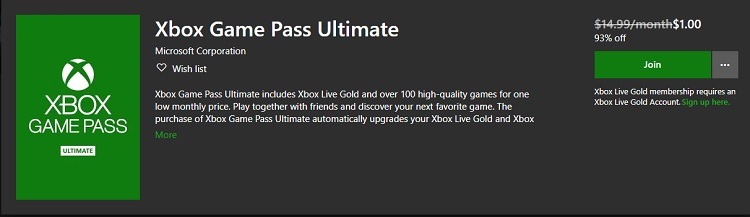 1 Month X Box Ultimate for $1