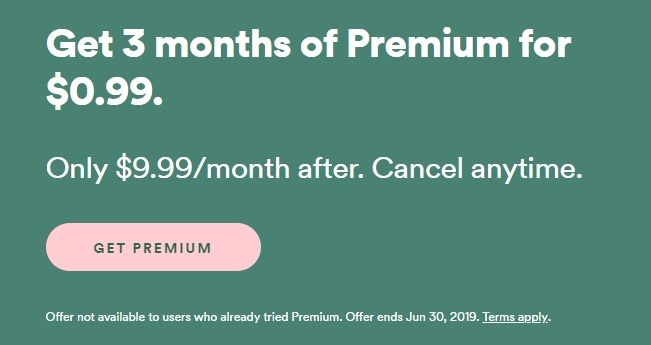 spotify 3 months for 9.99