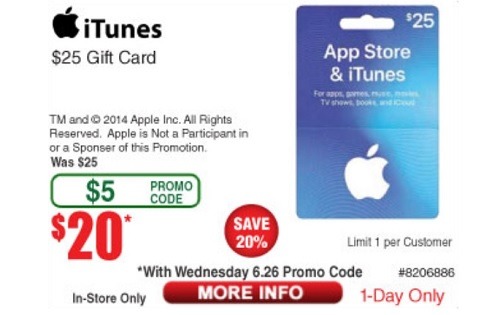 Get $25 Apple & iTunes Gift Card For $20 For A Limite Time