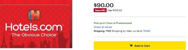 Best Buy Hotels.com GC Promo, $100 GC for $90