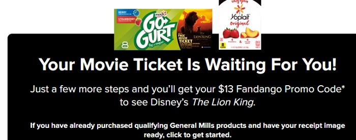 Fandango Movie Ticket w Yoplait yogurt purchase