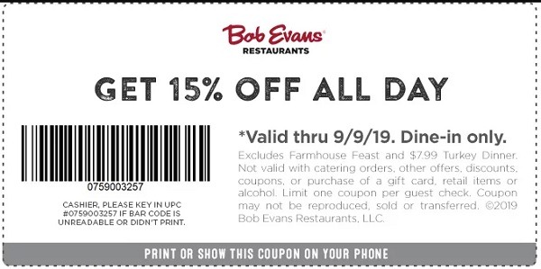 Bob Evans 15% Promotion