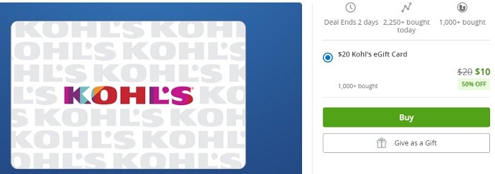 Kohl's $20 Gift Card Promotion