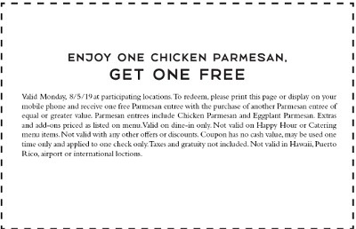Macaroni Grill BOGO Chicken Parmesan Promotion