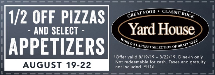 Yard House Half Off Pizzas & Appetizers Coupon Promotion