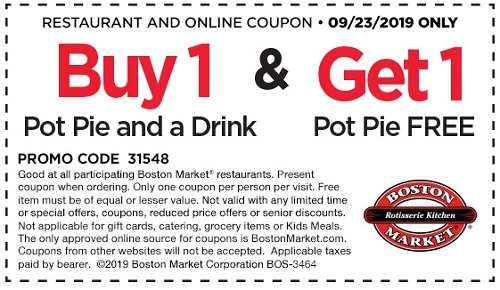 Boston Market BOGO Pot Pie Promotion
