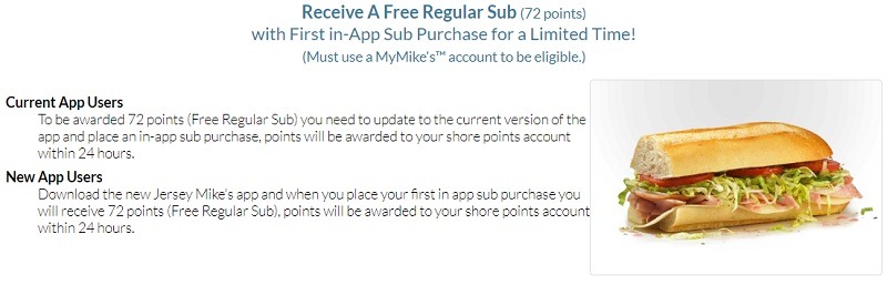 jersey mike's free sub with app