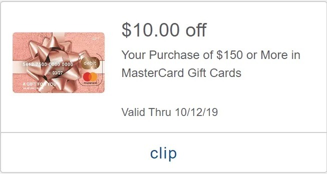 $10 Off $150 Mastercard Gift Card