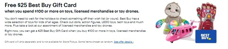 Best Buy Free $25 Best Buy GC w $100 Toy Purchase Promotion