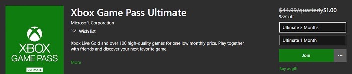 Xbox Game Pass Ultimate $1 Promotion
