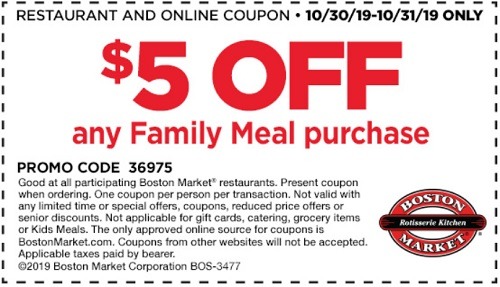 Boston Market Promotions, Coupons, Discount Codes October 2019