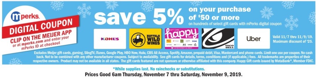 5% Off Select $50 Gift Card Purchase