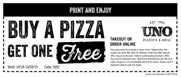 Uno Pizzeria &amp; Grill Promotions, Coupons, Discount Promo Codes November ...
