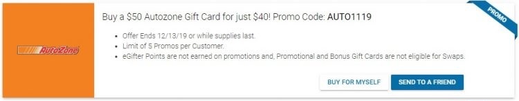 Save 20% On AutoZone Gift Card