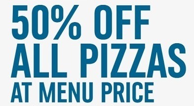 50% Off All Pizzas at Menu Price