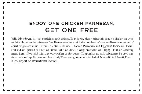 Maccarroni Grill BOGO Chicken Parmesan Promo