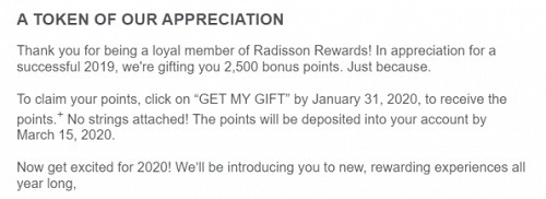 Raddison Free Points Promotion