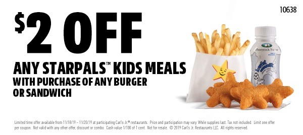 carls jr 2 off starpals kids meals coupon