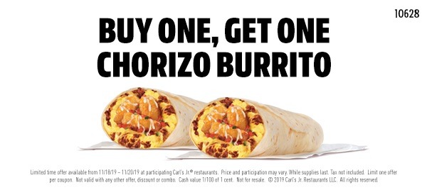 carls jr bogo chorizo burrito promotion