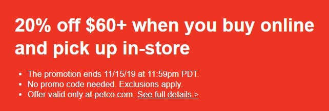 petco 20 percent off 60 dollars promotion