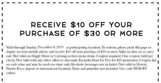 Macaroni Grill 10 Off 30 Promo