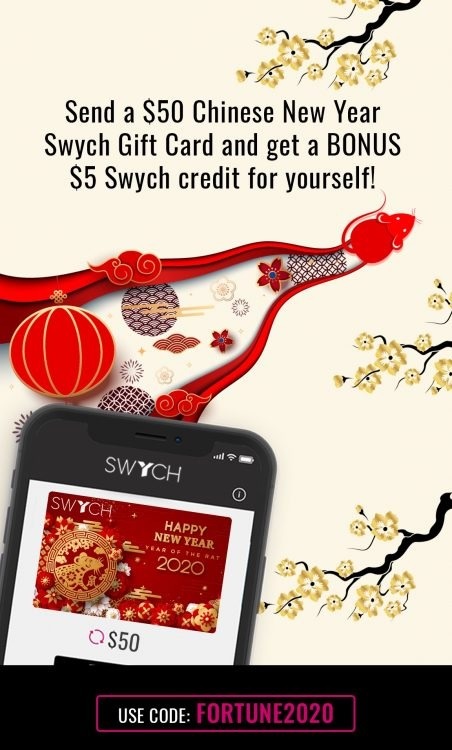 Get $5 Swych Bonus Credit When Sending $50 Chinese New Year Gift Card