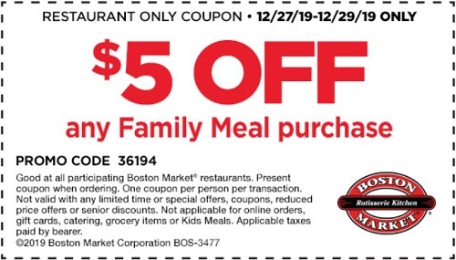boston market 5 off family meal
