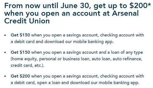 Arsenal Credit Union $150 Checking & Savings Bonus (MO)