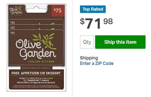 Olive Garden 75 gc for 71.48