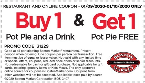 boston market buy one get one free pot pie