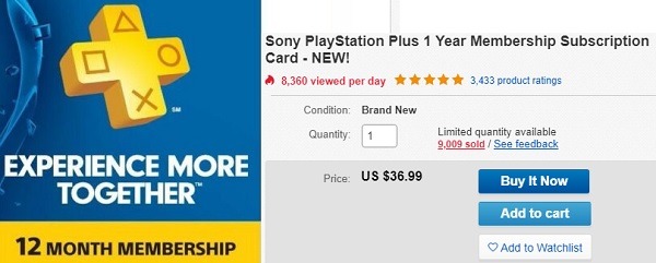 eBay 12 PlayStationPlus Month Membership 3699