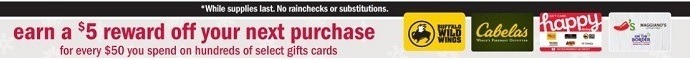 Get $5 Off Next Purchase w/ $50 Select GC Purchase