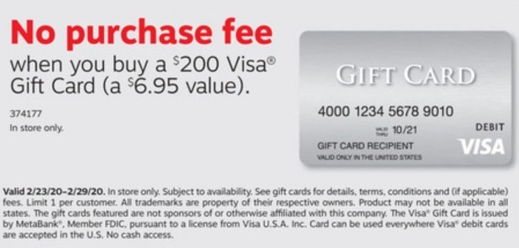 No Purchase Fee On $200 Visa Gift Card Purchase