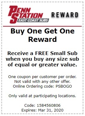Penn Station Promotions: Buy One Get One Free Small Subs, Etc