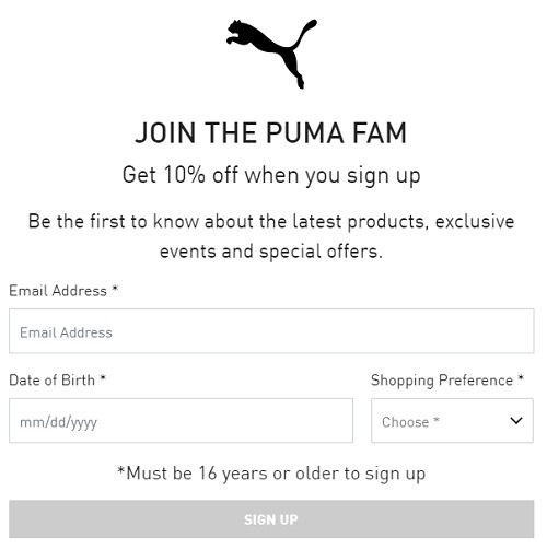 puma sign up