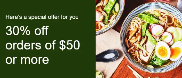 UberEats 30 Percent off orders of 50 or more