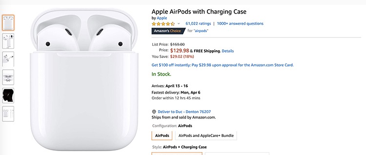 Get Apple AirPods w/ Charging Case for $129.98