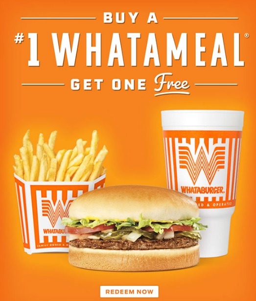 Whataburger Promotions Buy One Whatameal Get One Free Coupon, Purchase