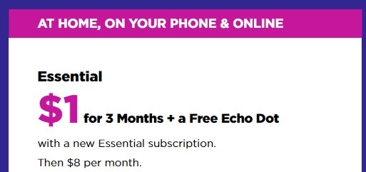 Get 3 Months of Essential Plan + Free Echo Dot for $1