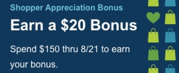 $20 Bonus w/ $150 Spend via Shopping Portal